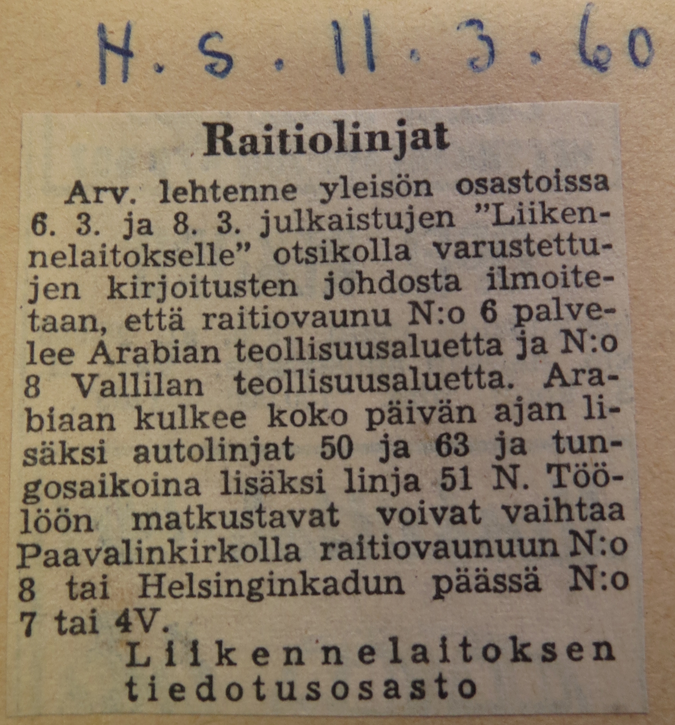 Helsingin Sanomat 11.3.1960
