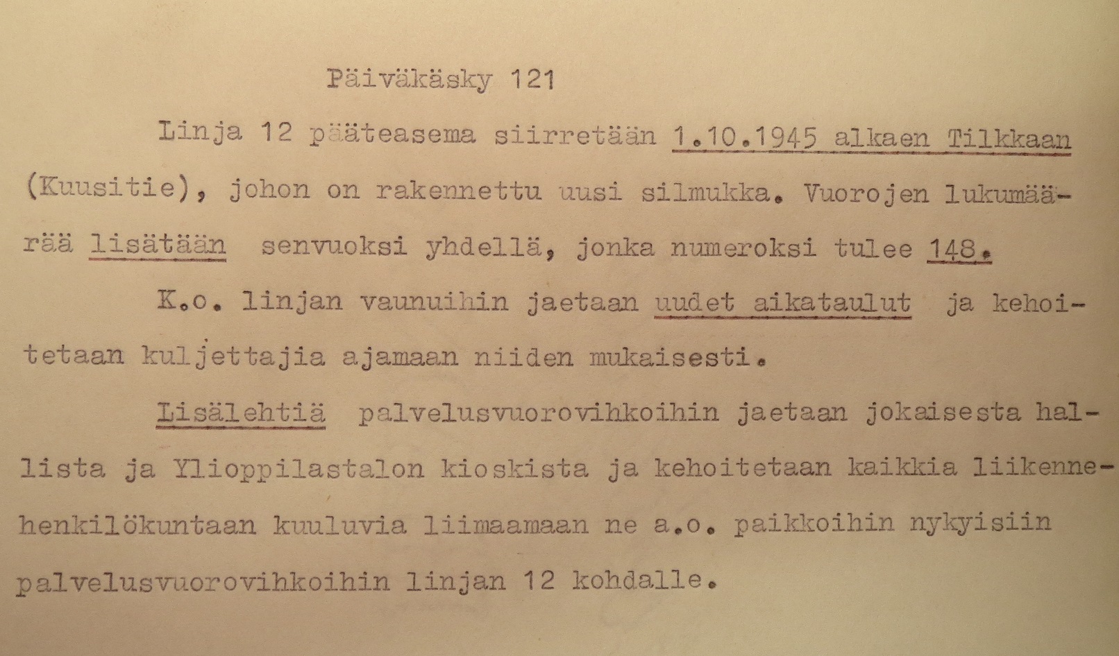 HKL:n päiväkäsky 121/1945